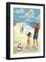 Seaside, Oregon - Kite Flyers-Lantern Press-Framed Art Print