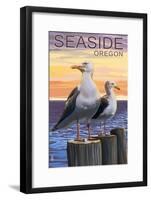 Seaside, Oregon - Sea Gulls-Lantern Press-Framed Art Print