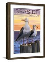 Seaside, Oregon - Sea Gulls-Lantern Press-Framed Art Print