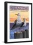 Seaside, Oregon - Sea Gulls-Lantern Press-Framed Art Print