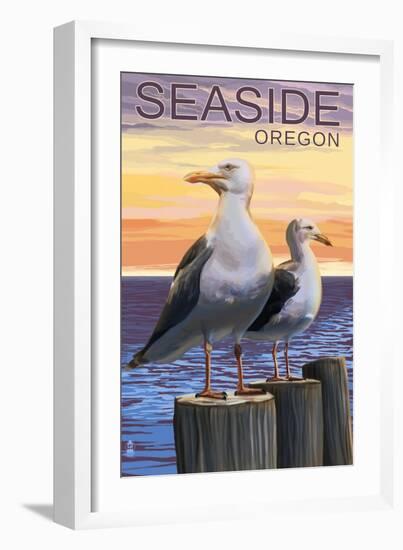 Seaside, Oregon - Sea Gulls-Lantern Press-Framed Art Print