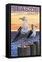 Seaside, Oregon - Sea Gulls-Lantern Press-Framed Stretched Canvas