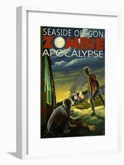 Seaside, Oregon - Zombie Apocalypse-Lantern Press-Framed Art Print