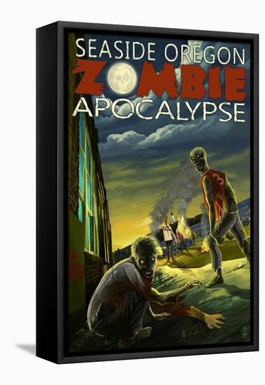 Seaside, Oregon - Zombie Apocalypse-Lantern Press-Framed Stretched Canvas