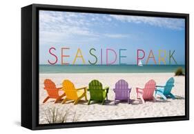 Seaside Park, New Jersey - Colorful Beach Chairs-Lantern Press-Framed Stretched Canvas