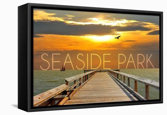 Seaside Park, New Jersey - Pier at Sunset-Lantern Press-Framed Stretched Canvas