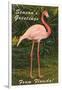 Season Greetings from Florida, Flamingo-null-Framed Art Print