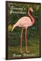 Season Greetings from Florida, Flamingo-null-Framed Art Print