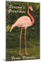 Season Greetings from Florida, Flamingo-null-Mounted Art Print