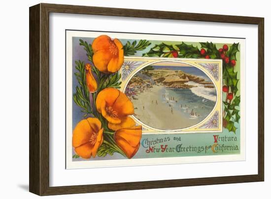 Season's Greetings from Ventura, California, Beach-null-Framed Art Print