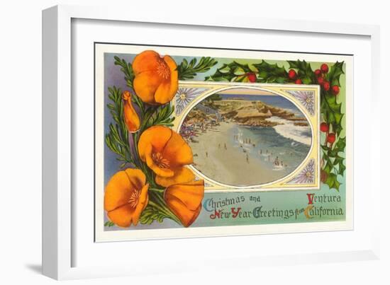 Season's Greetings from Ventura, California, Beach-null-Framed Art Print