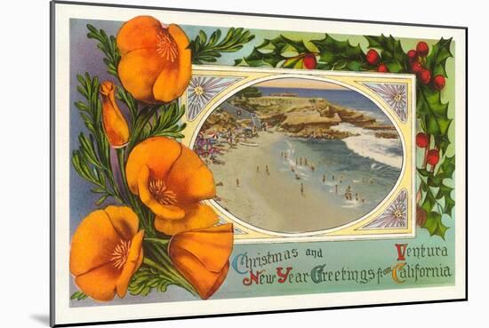 Season's Greetings from Ventura, California, Beach-null-Mounted Art Print