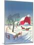 Season's Greetings, Sleigh and Farm-null-Mounted Art Print