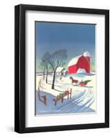 Season's Greetings, Sleigh and Farm-null-Framed Art Print