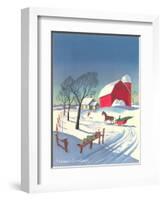 Season's Greetings, Sleigh and Farm-null-Framed Art Print