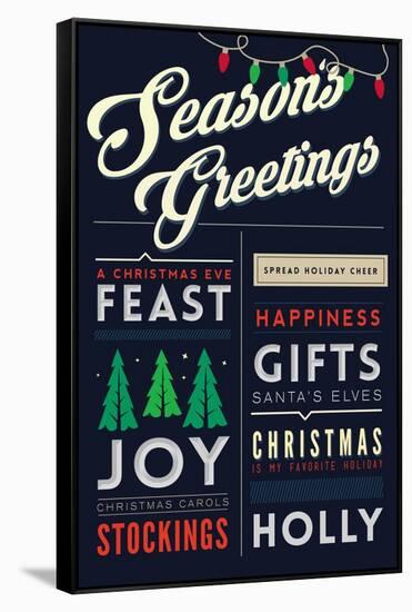Seasons Greetings - Christmas Block Typography-Lantern Press-Framed Stretched Canvas