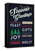 Seasons Greetings - Christmas Block Typography-Lantern Press-Framed Stretched Canvas