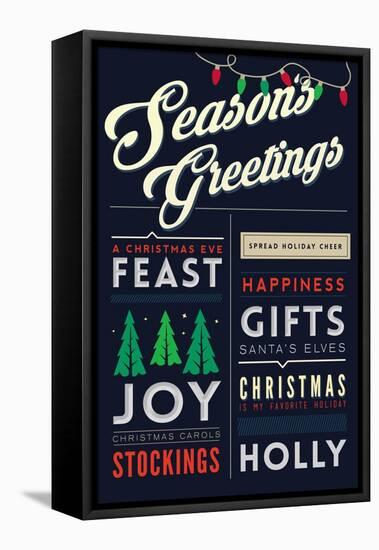 Seasons Greetings - Christmas Block Typography-Lantern Press-Framed Stretched Canvas