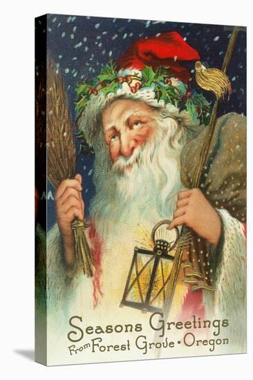 Seasons Greetings from Forest Grove, Oregon - Santa Holding Lantern-Lantern Press-Stretched Canvas