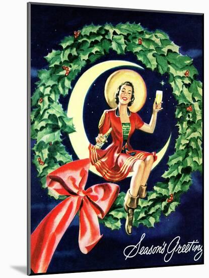 "Seasons Greetings" Retro Christmas Beer Advertisement-Piddix-Mounted Art Print
