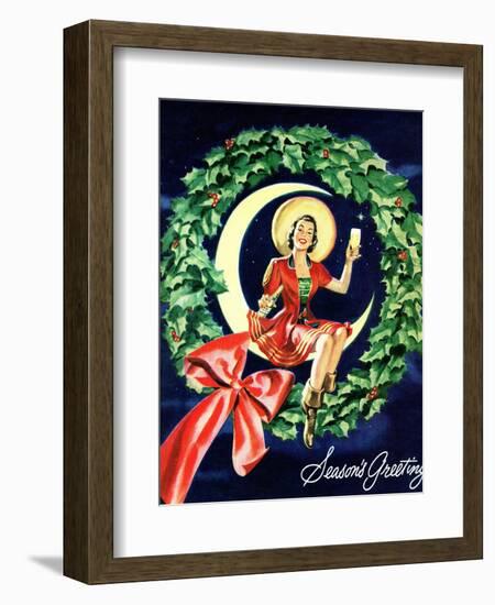 "Seasons Greetings" Retro Christmas Beer Advertisement-Piddix-Framed Art Print