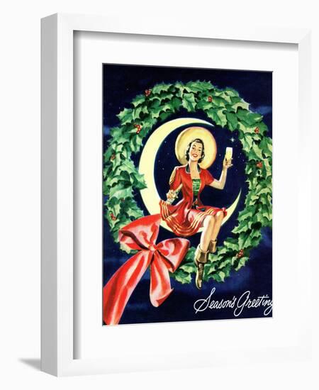 "Seasons Greetings" Retro Christmas Beer Advertisement-Piddix-Framed Art Print