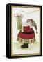 Seasons Greetings Santa and Present-Beverly Johnston-Framed Stretched Canvas