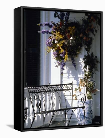 Seat on Typical Front Porch, Woodstock, Vermont, New England, USA-Amanda Hall-Framed Stretched Canvas