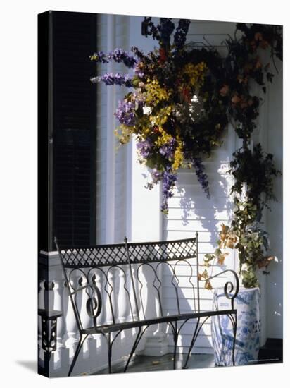Seat on Typical Front Porch, Woodstock, Vermont, New England, USA-Amanda Hall-Stretched Canvas