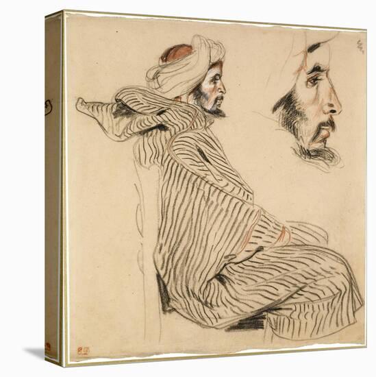 Seated Arab, a Chalk Drawing with Watercolour-Eugene Delacroix-Stretched Canvas