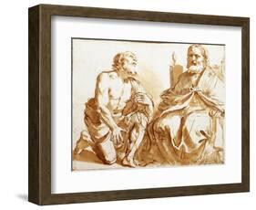 Seated Bishop and Kneeling Saint-Guercino-Framed Giclee Print