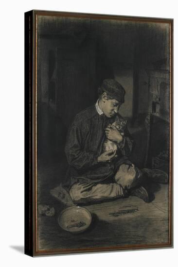 Seated Boy Holding a Cat (Recto); Study of Kittens and a Plate of Milk (Verso), C. 1874-1880-Francois Bonvin-Stretched Canvas