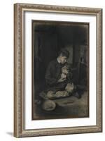 Seated Boy Holding a Cat (Recto); Study of Kittens and a Plate of Milk (Verso), C. 1874-1880-Francois Bonvin-Framed Giclee Print