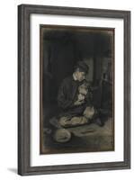 Seated Boy Holding a Cat (Recto); Study of Kittens and a Plate of Milk (Verso), C. 1874-1880-Francois Bonvin-Framed Giclee Print