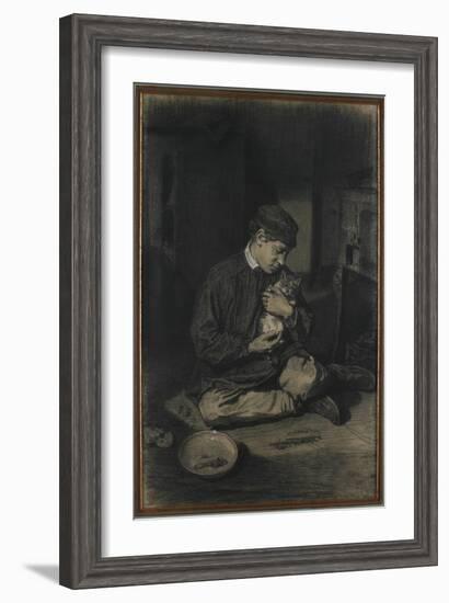 Seated Boy Holding a Cat (Recto); Study of Kittens and a Plate of Milk (Verso), C. 1874-1880-Francois Bonvin-Framed Giclee Print