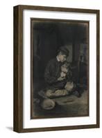 Seated Boy Holding a Cat (Recto); Study of Kittens and a Plate of Milk (Verso), C. 1874-1880-Francois Bonvin-Framed Giclee Print