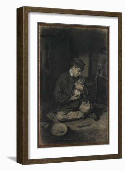 Seated Boy Holding a Cat (Recto); Study of Kittens and a Plate of Milk (Verso), C. 1874-1880-Francois Bonvin-Framed Giclee Print