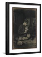 Seated Boy Holding a Cat (Recto); Study of Kittens and a Plate of Milk (Verso), C. 1874-1880-Francois Bonvin-Framed Giclee Print