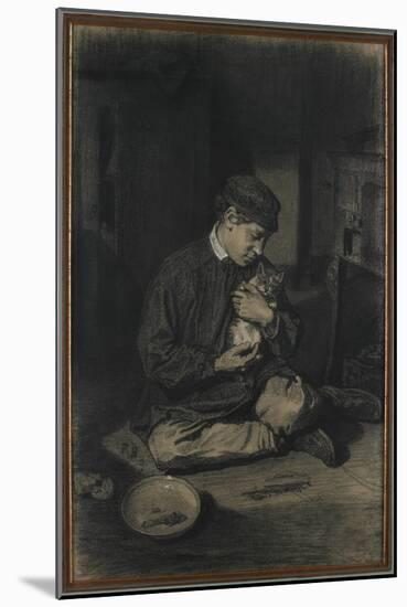 Seated Boy Holding a Cat (Recto); Study of Kittens and a Plate of Milk (Verso), C. 1874-1880-Francois Bonvin-Mounted Giclee Print