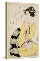 Seated Courtesan with a Book, C.1804-29-Kikugawa Toshinobu Eizan-Stretched Canvas