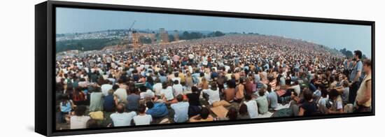 Seated Crowd Listening to Musicians Perform at Woodstock Music Festival-John Dominis-Framed Stretched Canvas