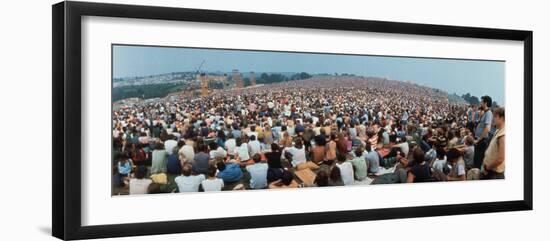 Seated Crowd Listening to Musicians Perform at Woodstock Music Festival-John Dominis-Framed Premium Photographic Print