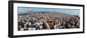 Seated Crowd Listening to Musicians Perform at Woodstock Music Festival-John Dominis-Framed Photographic Print