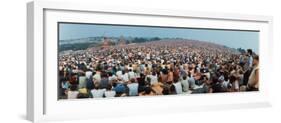 Seated Crowd Listening to Musicians Perform at Woodstock Music Festival-John Dominis-Framed Photographic Print