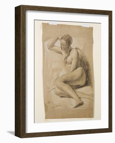 Seated Female Nude, 1847 (Black and White Chalk on Brown Paper)-John Everett Millais-Framed Giclee Print