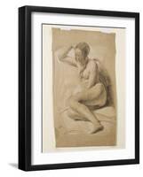 Seated Female Nude, 1847 (Black and White Chalk on Brown Paper)-John Everett Millais-Framed Giclee Print