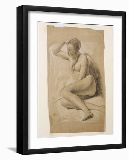 Seated Female Nude, 1847 (Black and White Chalk on Brown Paper)-John Everett Millais-Framed Giclee Print