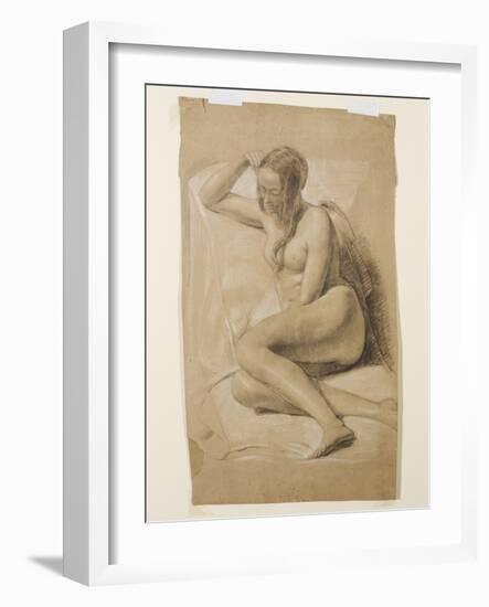 Seated Female Nude, 1847 (Black and White Chalk on Brown Paper)-John Everett Millais-Framed Giclee Print