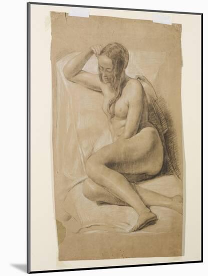 Seated Female Nude, 1847 (Black and White Chalk on Brown Paper)-John Everett Millais-Mounted Giclee Print