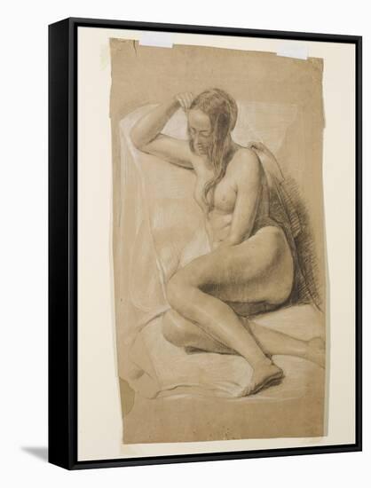 Seated Female Nude, 1847 (Black and White Chalk on Brown Paper)-John Everett Millais-Framed Stretched Canvas